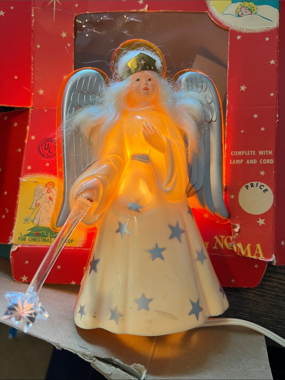 Vintage Noma Angel Lite Christmas tree topper with box